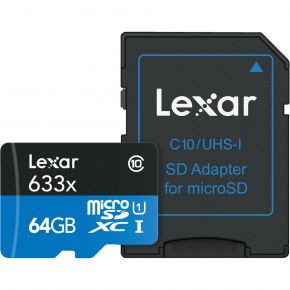 Lexar Professional Micro SD 64GB 633x Card with Adapter