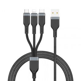 Câble 3-en-1 USB-C + Micro-USB + Lightning vers USB - Zwart