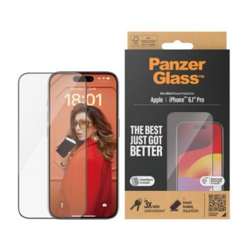 Perspective view of PanzerGlass Ultra Wide Fit Screen Protector for iPhone 15 PRO