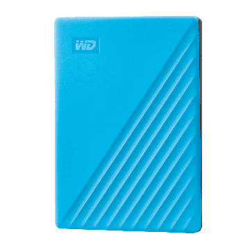 Perspective view of WD 2TB My Passport USB 3.2 Gen 1 External Hard Drive in Blue