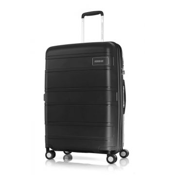 Front view of luggage spinner with Hardshell, four double spinner wheels and double top handles.