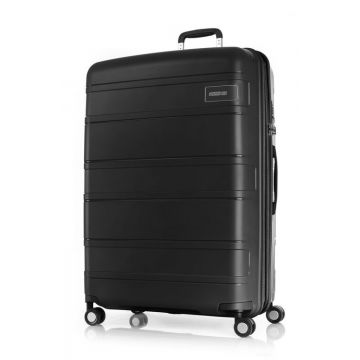 Front view of luggage spinner with Hardshell, four double spinner wheels and double top handles.