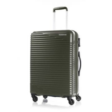 American Tourister skypark spinner in olive green 68 cm with 
Mesh Pocket
