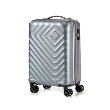 Front view of Silver Grey hardside spinner luggage with spinner wheels 