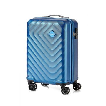 Front view of Classic Blue hardside spinner luggage with spinner wheels 
