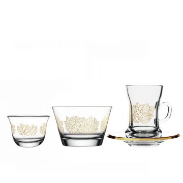 Dimlaj Touch Floret Set of 19pcs Glass Tea and Coffee (Gold)