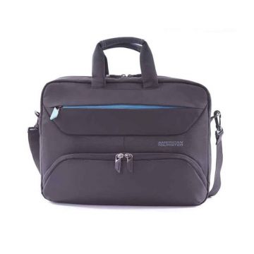 American Tourister Amber Laptop Briefcase in Black/Blue with Smart Sleeve
