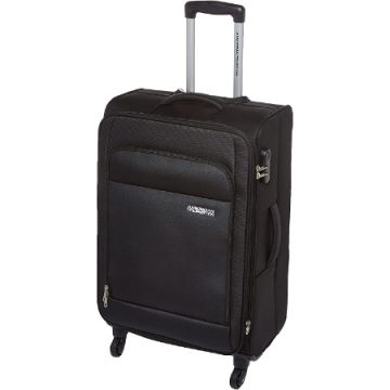 A Picture of American Tourister OAKLAND Spinner 78cm in Black colour with its retractable dual tube pull handle in display