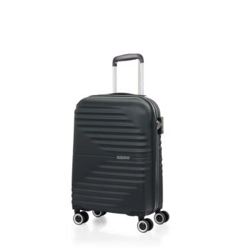 Perspective view of American Tourister TWIST WAVES Hard Shell Spinner 55cm in Universe Black 