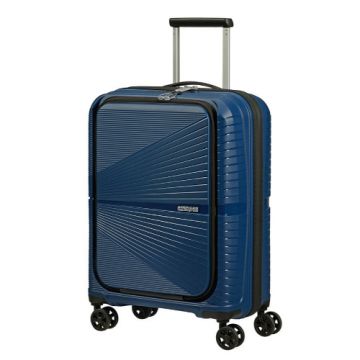 A Front Picture of American Tourister AIRCONIC FTL Spinner 55cm with dual retractable telescopic tubes  in Midnight Navy Colour