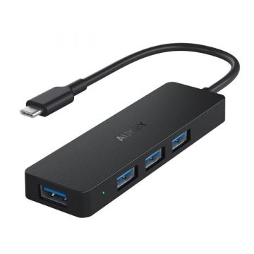 Perspective View of AUKEY USB C Hub Ultra Slim with 4 USB 3.0 Data Ports in Black Colour
