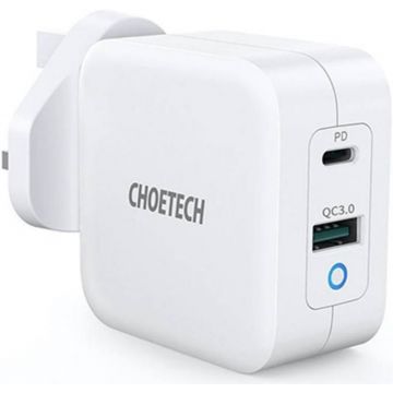 Close up view of Choetech CQ8002PD 65W Gan Fast Wall Charger in White