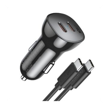 A Picture of Choetech PD 40W Dual USB-C Car Charger in Black colour