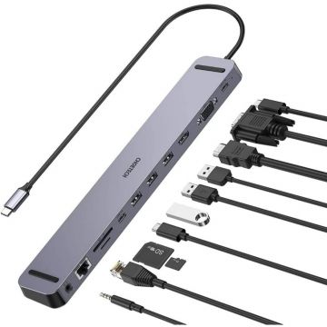 Perspective view of 11 in 1 Choetech USB-C Multi USB Hub Adapter 