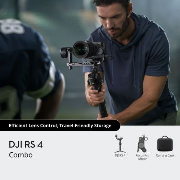 DJI RS 4 gimbal stabilizer with camera attached
