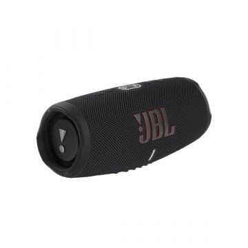 Perspective view of JBL Charge 5 Portable Bluetooth Speaker in Black