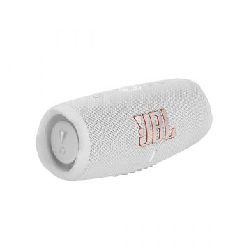 Perspective view of JBL Charge 5 Portable Bluetooth Speaker in Teal.