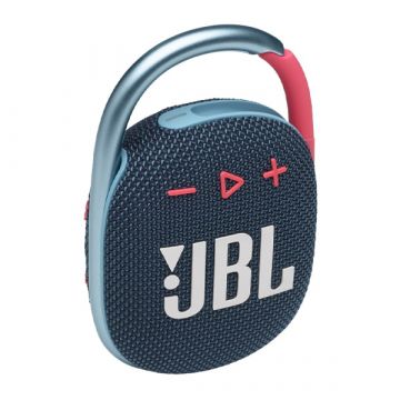 Perspective view of Harman House JBL Clip 4 Portable Bluetooth Speaker (Blue/Pink)