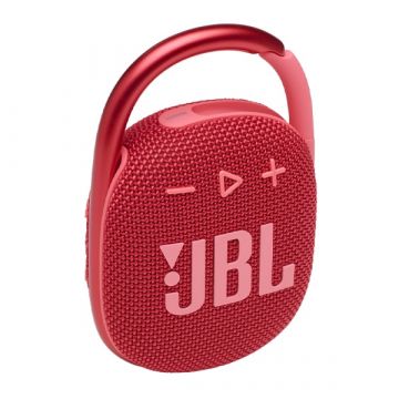 Perspective view of Harman House JBL Clip 4 Portable Bluetooth Speaker (Red)