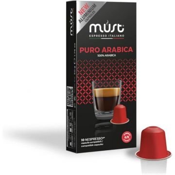 Perspective view of Must Espresso Nespresso Compatible Espresso Aluminum Capsule Puro Arabica
