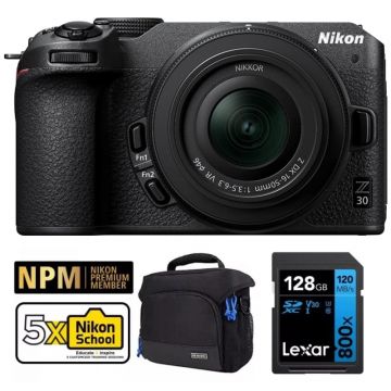 Nikon Z30 Mirrorless Camera with Z DX 16-50mm f/3.5-6.3 VR Lens , NPM and Nikon School subscription, Camera case and memory card