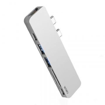 WIWU T08 USB TYPE-C 7 in 1 USB Hub Aluminium Case (Gray)