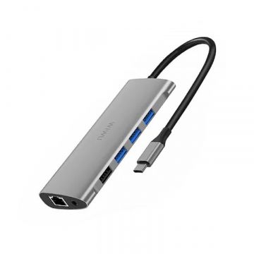 Front view of WIWU ALPHA 11 IN 1 USB-C Hub in Gray