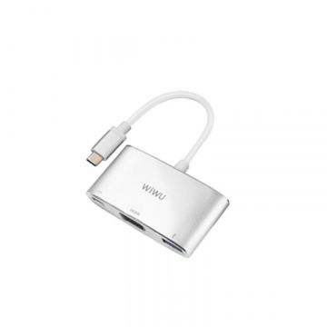 Perspective view of WIWU ALPHA 3 in 1 USB-C Hub C2H in Gray