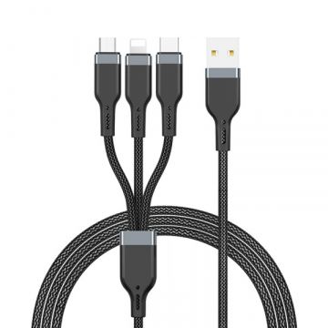 Close up view of 3 in 1 USB to Lightening, Micro and TYPE-C PLATINUM CABLE