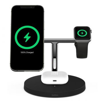 BOOSTCHARGE PRO Mag Safe 3 in 1 with 15W Wireless Charger - UK -Black