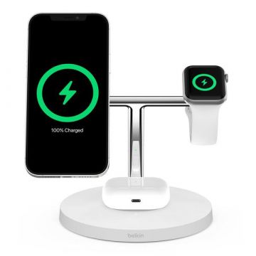 BOOSTCHARGE PRO Mag Safe 3 in 1 with 15W Wireless Charger - UK -White