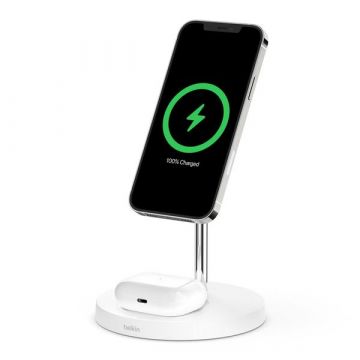 BOOSTCHARGE PRO Mag Safe 2 in 1 with 15W Wireless Charger Stand-UK-White