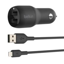 BELKIN Boost Charge Dual USB-A Car Charger 24W + 1Meter Lightning to USB-A Cable - Black (BKN-CCD001BT1MBK)