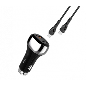 Trands TR-AD6519 1 Meter Type-C to Type-C Cable Car Charger - Black
