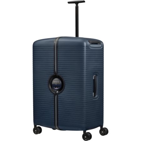 Front Image of Samsonite IBON Spinner 75cm in Dark Blue Colour displaying the single tube pull handle