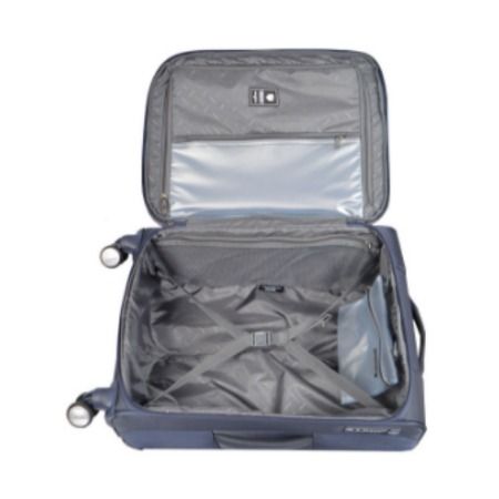 Image of Samsonite SYNCH Spinner 79cm Expandable displaying its interior with cross straps and multiple comparments.